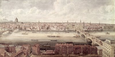 Veduta panoramica di Londra guardando a nord tra il Southwark Bridge e il London Bridge, c.1831 da Gideon Yates